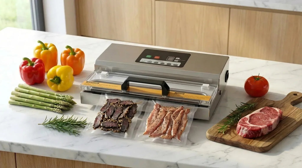 Machine sous vide qui met de la viande séchée sous vide