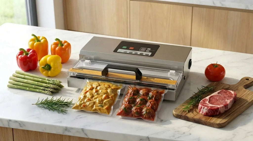machine sous vide qui met un plat en sauce sous vide
