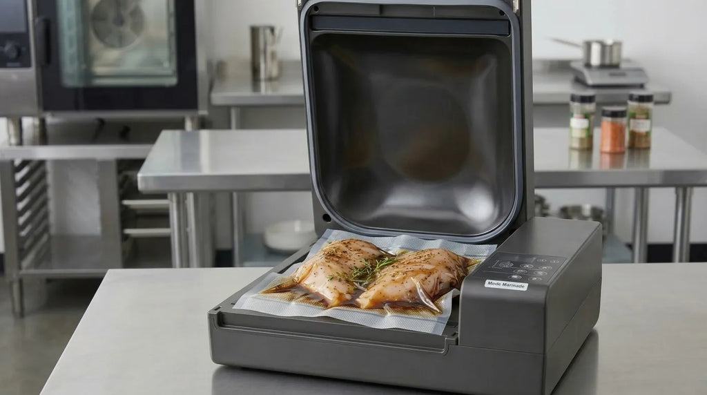 Marinade sous vide dans une machine sous vide a cloche
