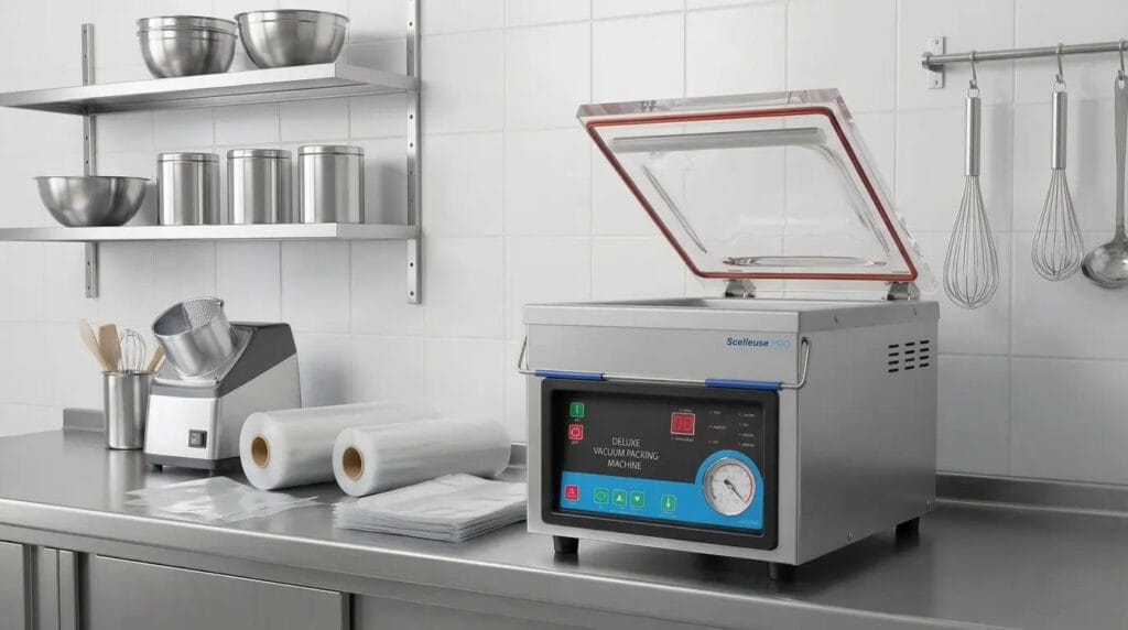 Sacs et machines sous vides sur une table